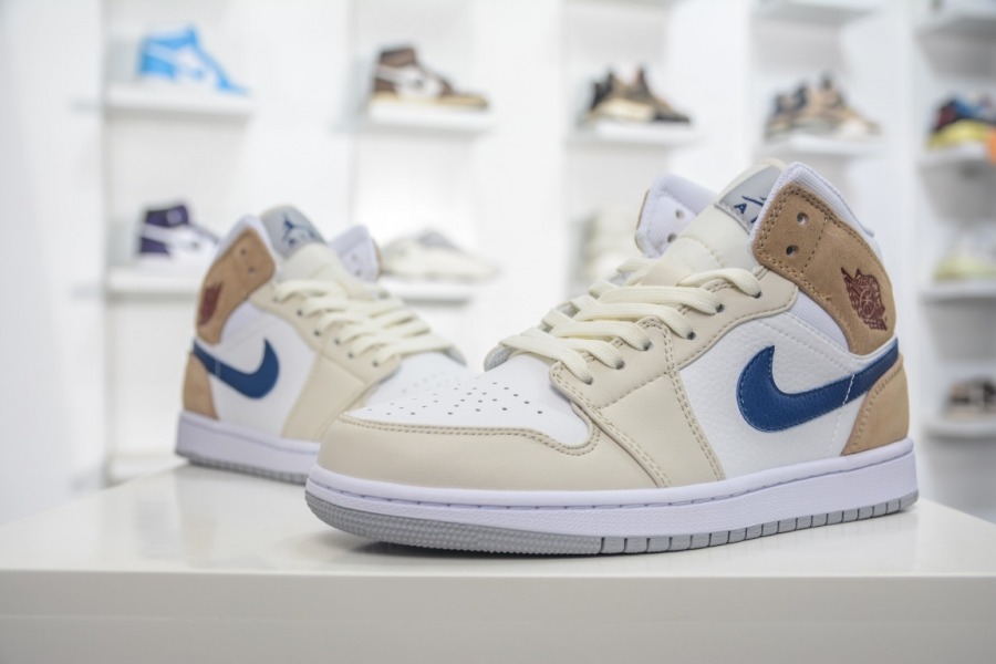 Air Jordan 1 Mid 'White Khaki Blue Void'